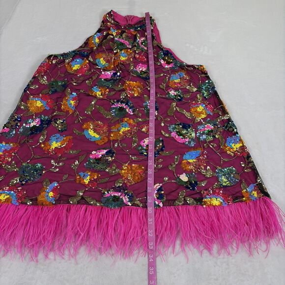Amylynn Floral Sequined Mini Dress Size Large Pink w/Feather Trim Bnft Charity - Picture 7 of 12